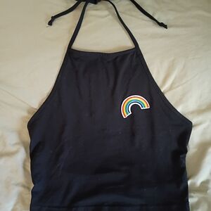 Black Halter Top with Rainbow Patch